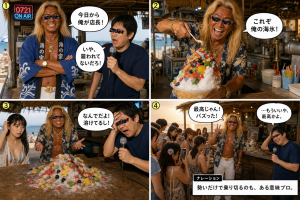 高田実、海の家へ行くの4コマ漫画
