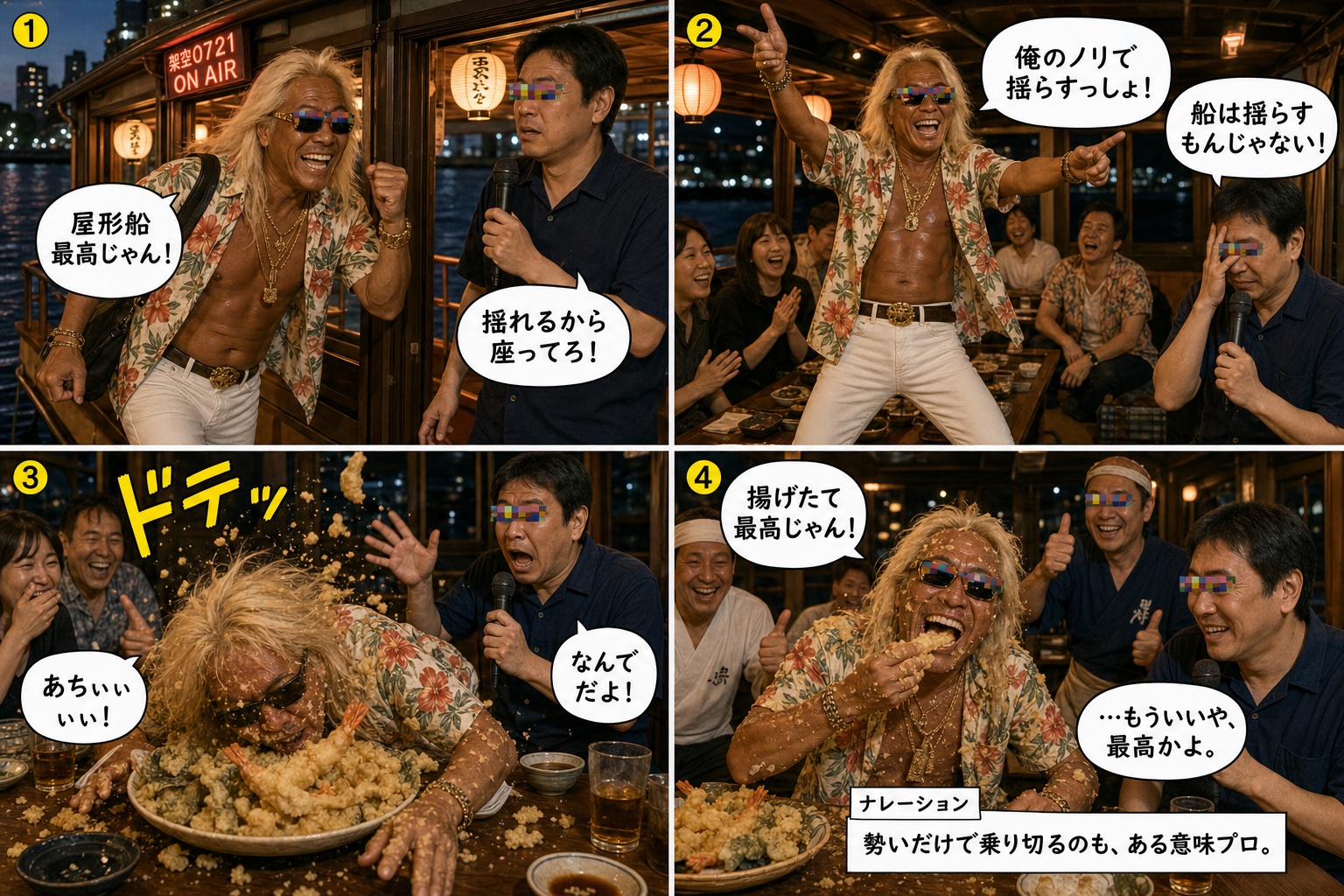 高田実、屋形船へ行くの4コマ漫画
