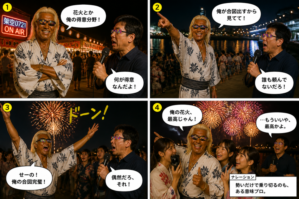 高田実、花火大会へ行くの4コマ漫画