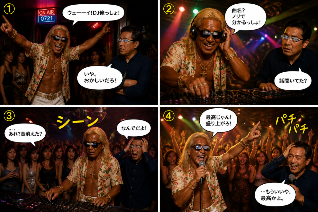 高田実、六本木のクラブへ行くの4コマ漫画