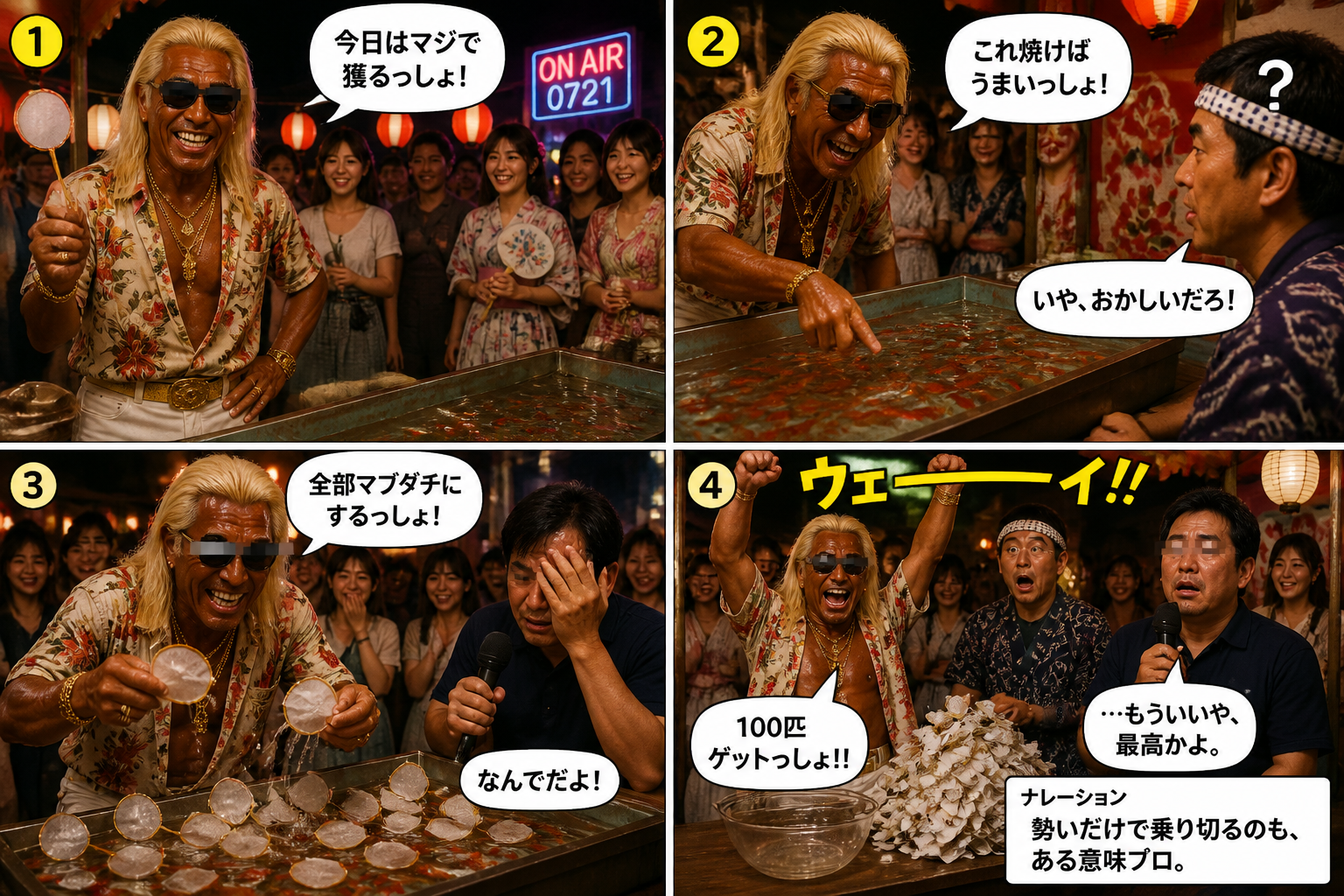 高田実、縁日の金魚すくいへ行くの4コマ漫画