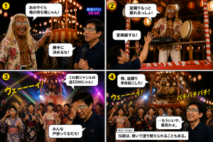 高田実、盆踊り大会へ行くの4コマ漫画