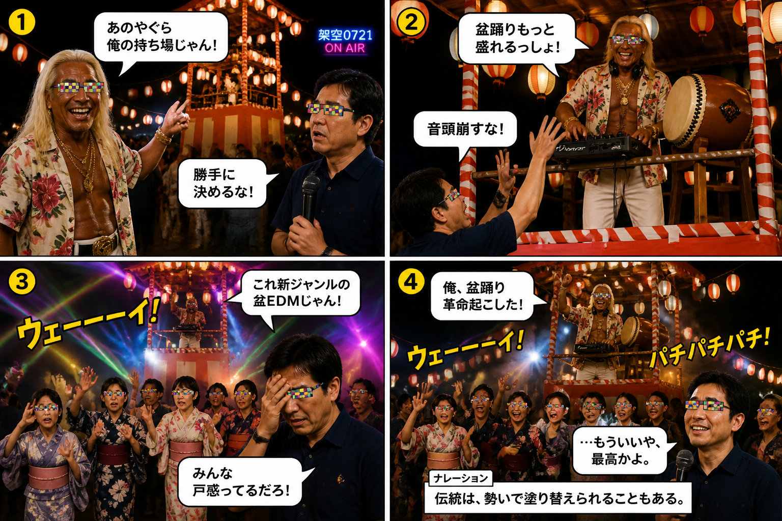 高田実、盆踊り大会へ行くの4コマ漫画