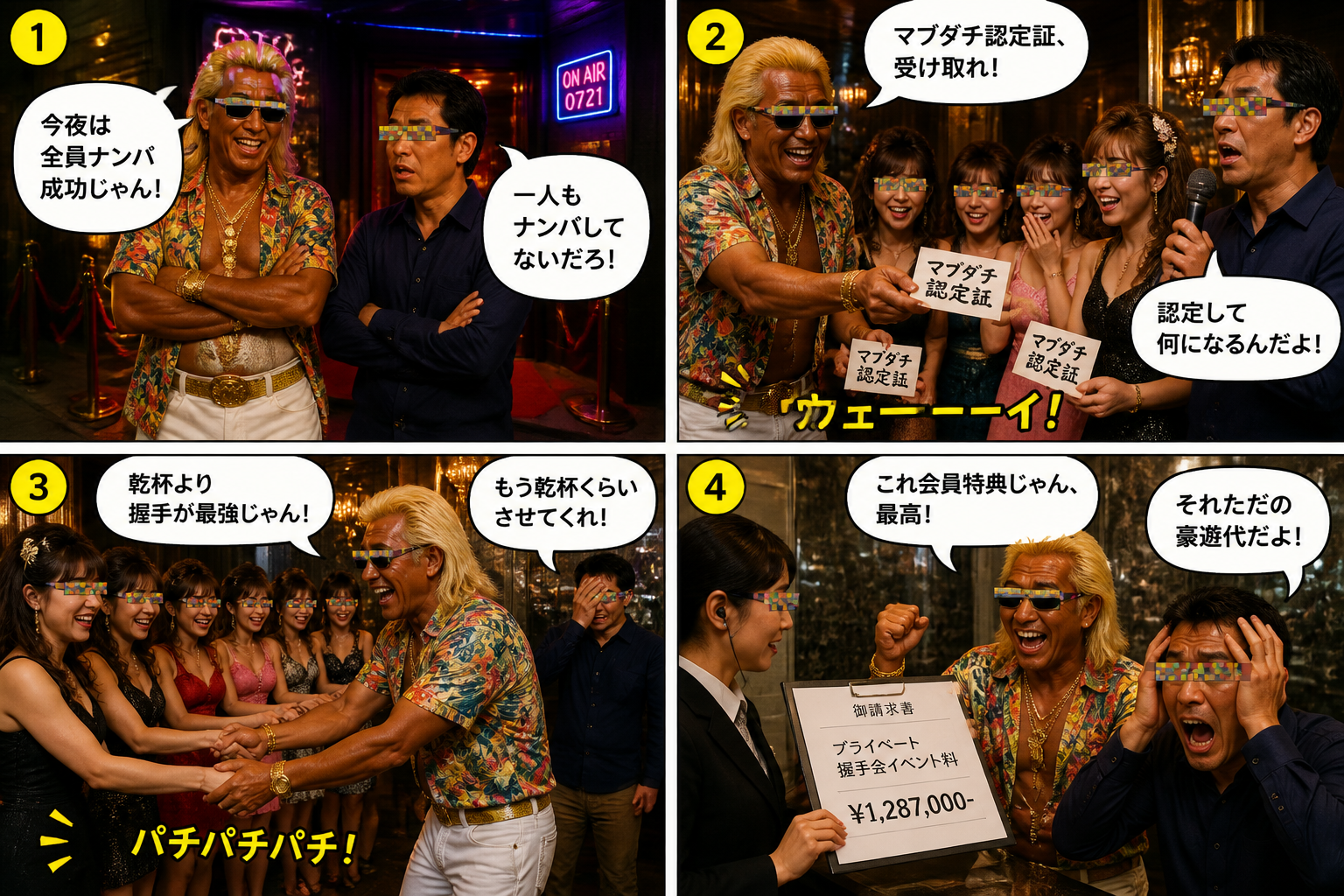 高田実、六本木のキャバクラへ行くの4コマ漫画