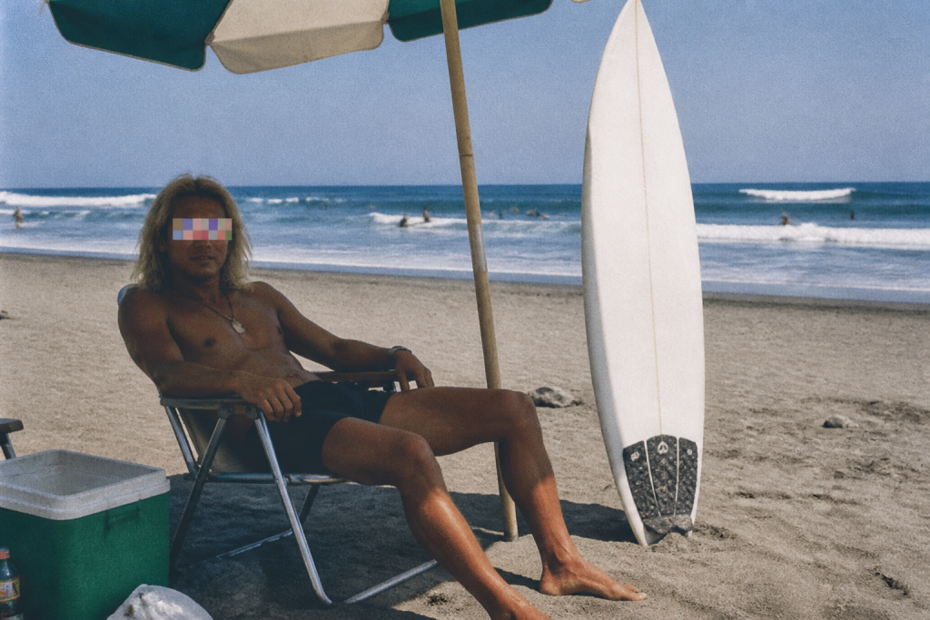 波には乗らないサーファーのイメージ写真(タブロイド風)