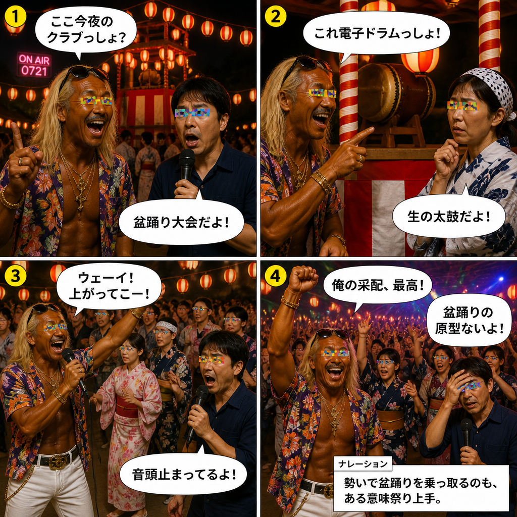 高田実、盆踊り大会へ行くの4コマ漫画