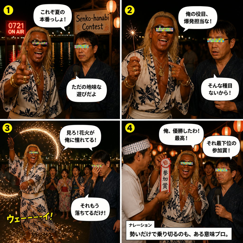 高田実、線香花火大会へ行くの4コマ漫画