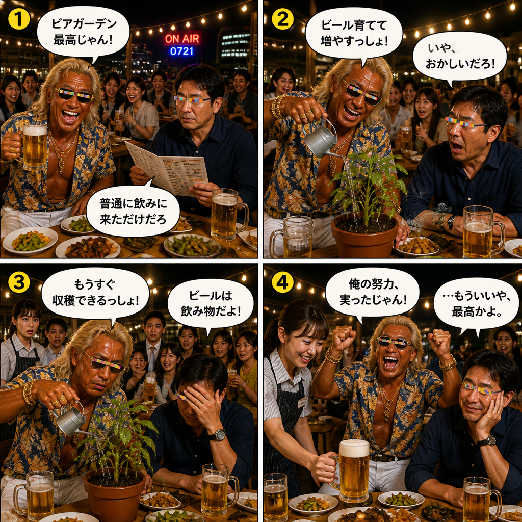 高田実、ビアガーデンへ行くの4コマ漫画