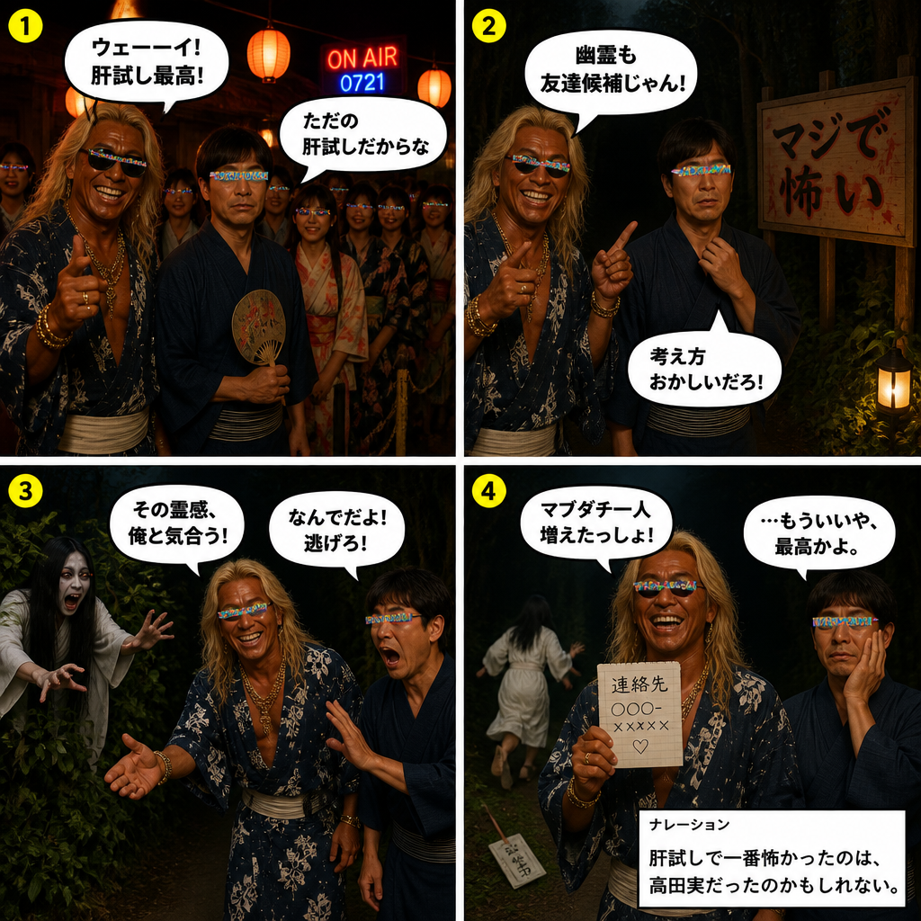 高田実、肝試しへ行くの4コマ漫画