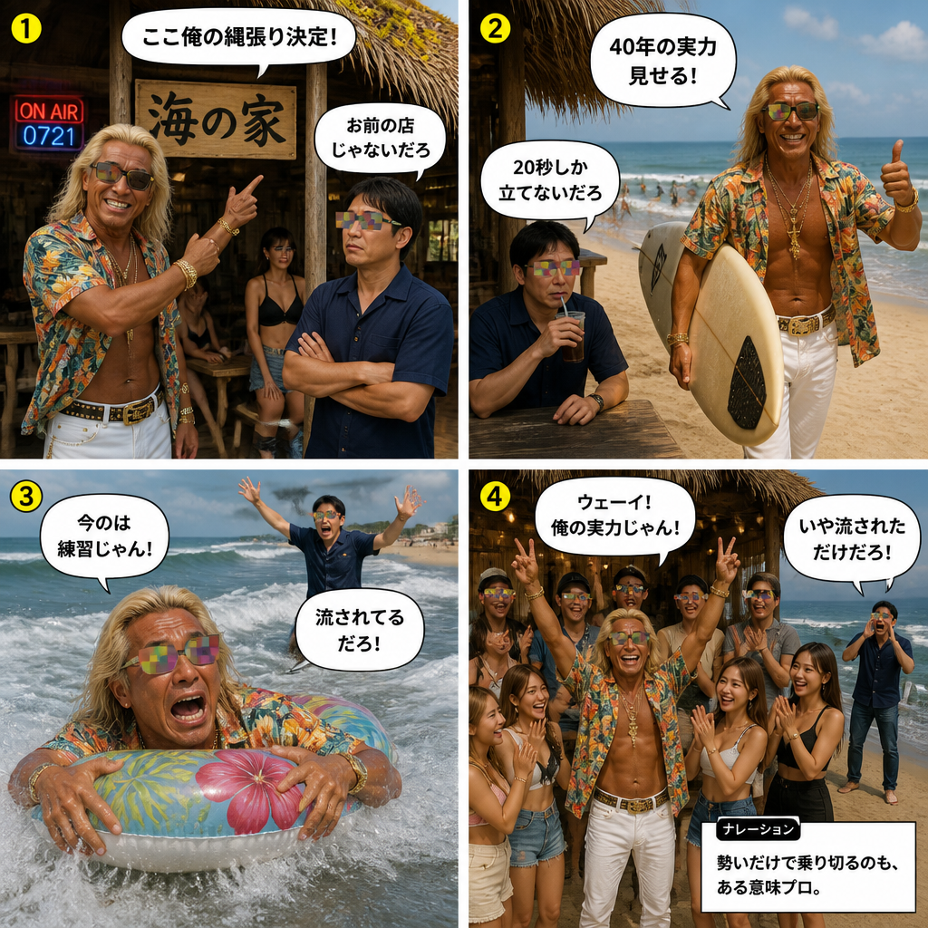 高田実、海の家へ行くの4コマ漫画