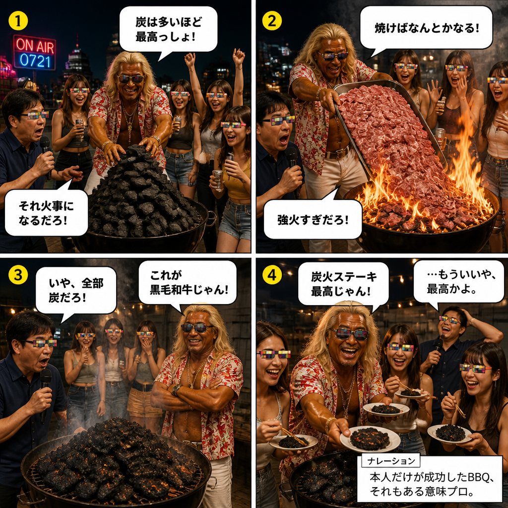 高田実、屋上BBQへ行くの4コマ漫画