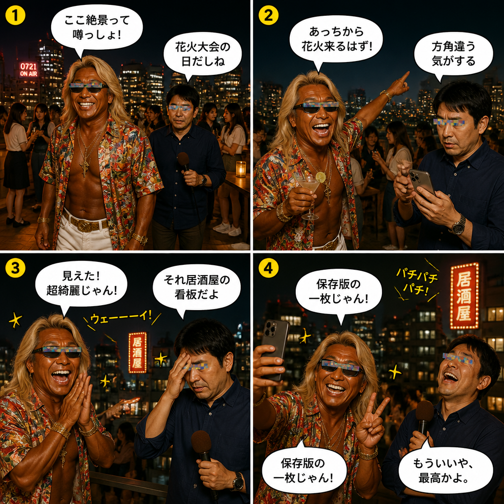 高田実、ルーフトップバーへ行くの4コマ漫画
