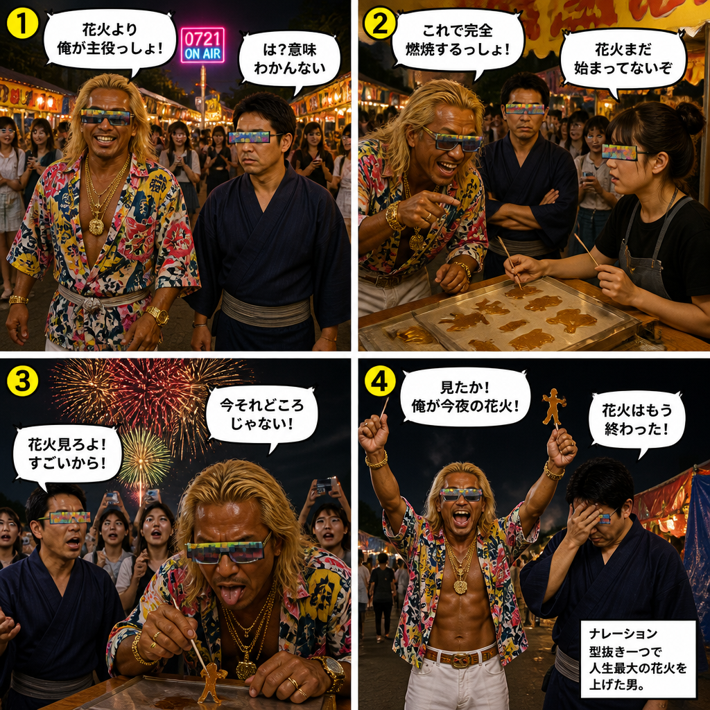 高田実、花火大会へ行くの4コマ漫画