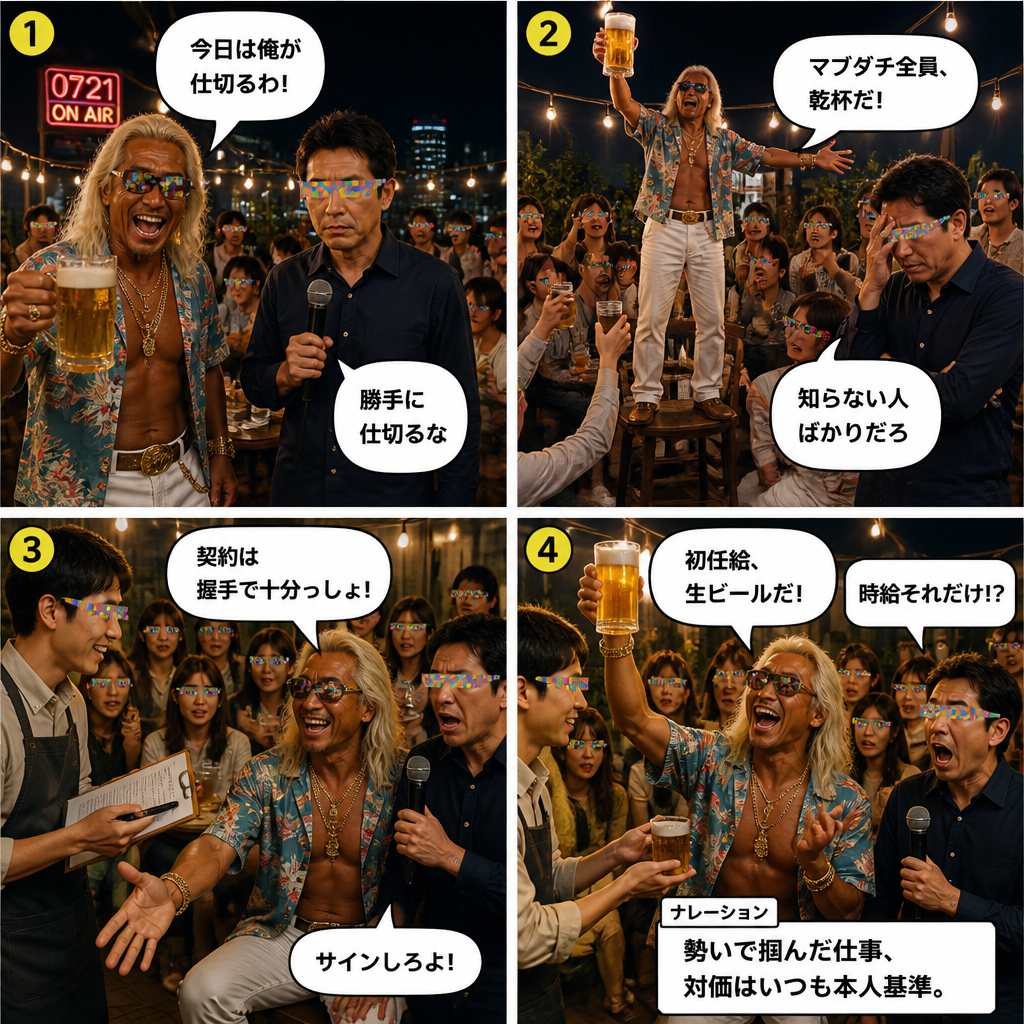 高田実、屋上ビアガーデンへ行くの4コマ漫画