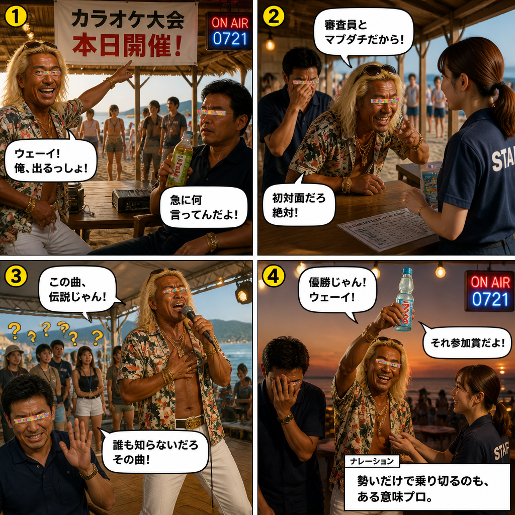 高田実、海の家へ行くの4コマ漫画