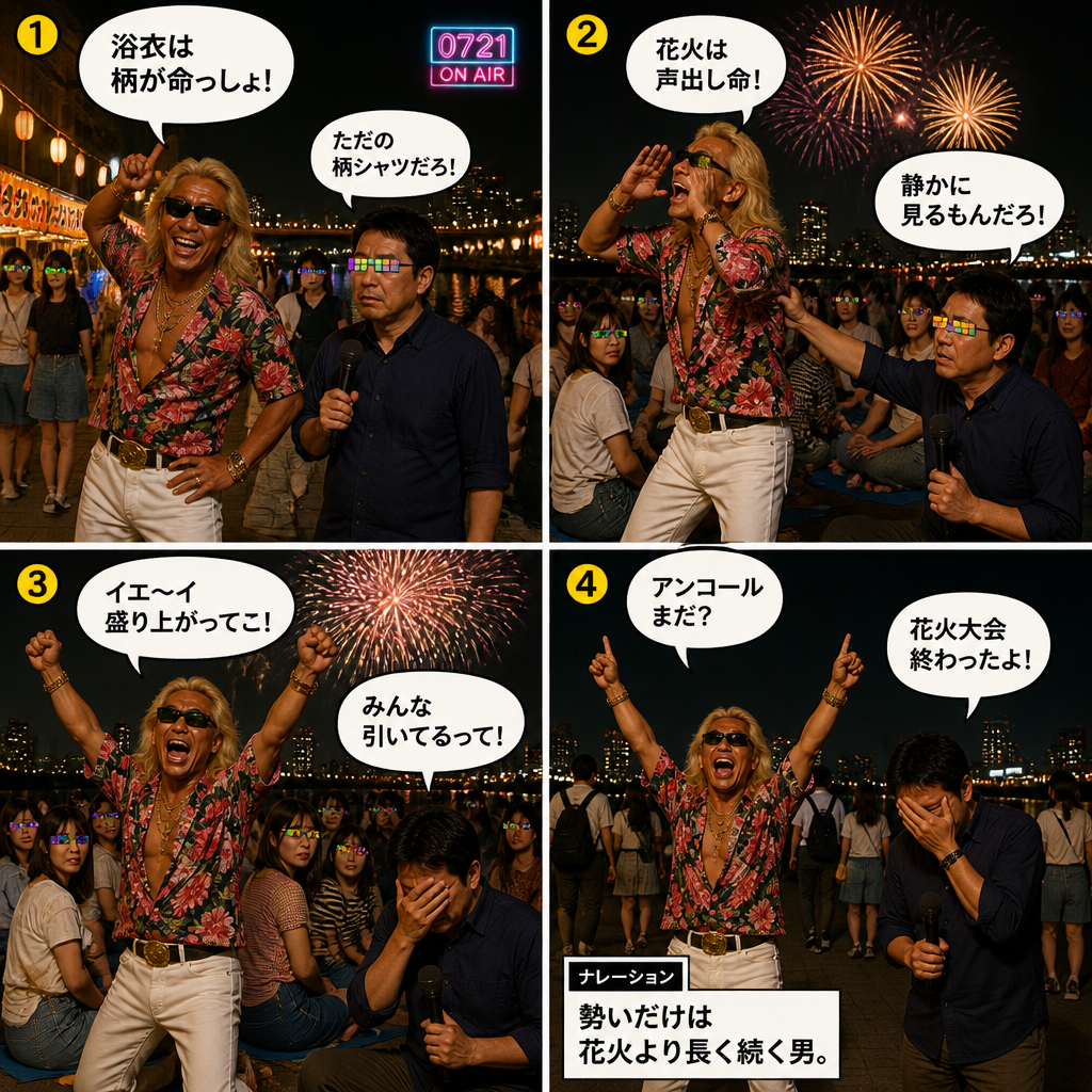 高田実、花火大会へ行くの4コマ漫画