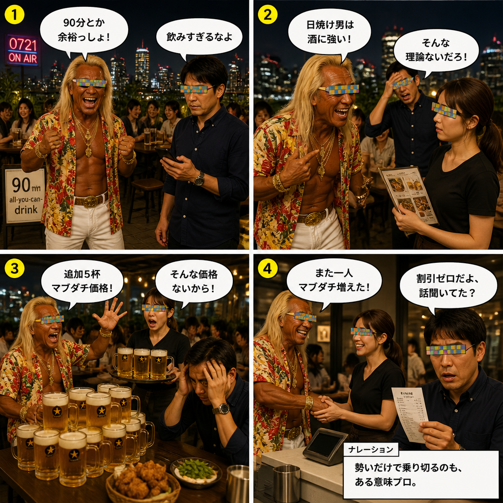 高田実、ビアガーデンへ行くの4コマ漫画