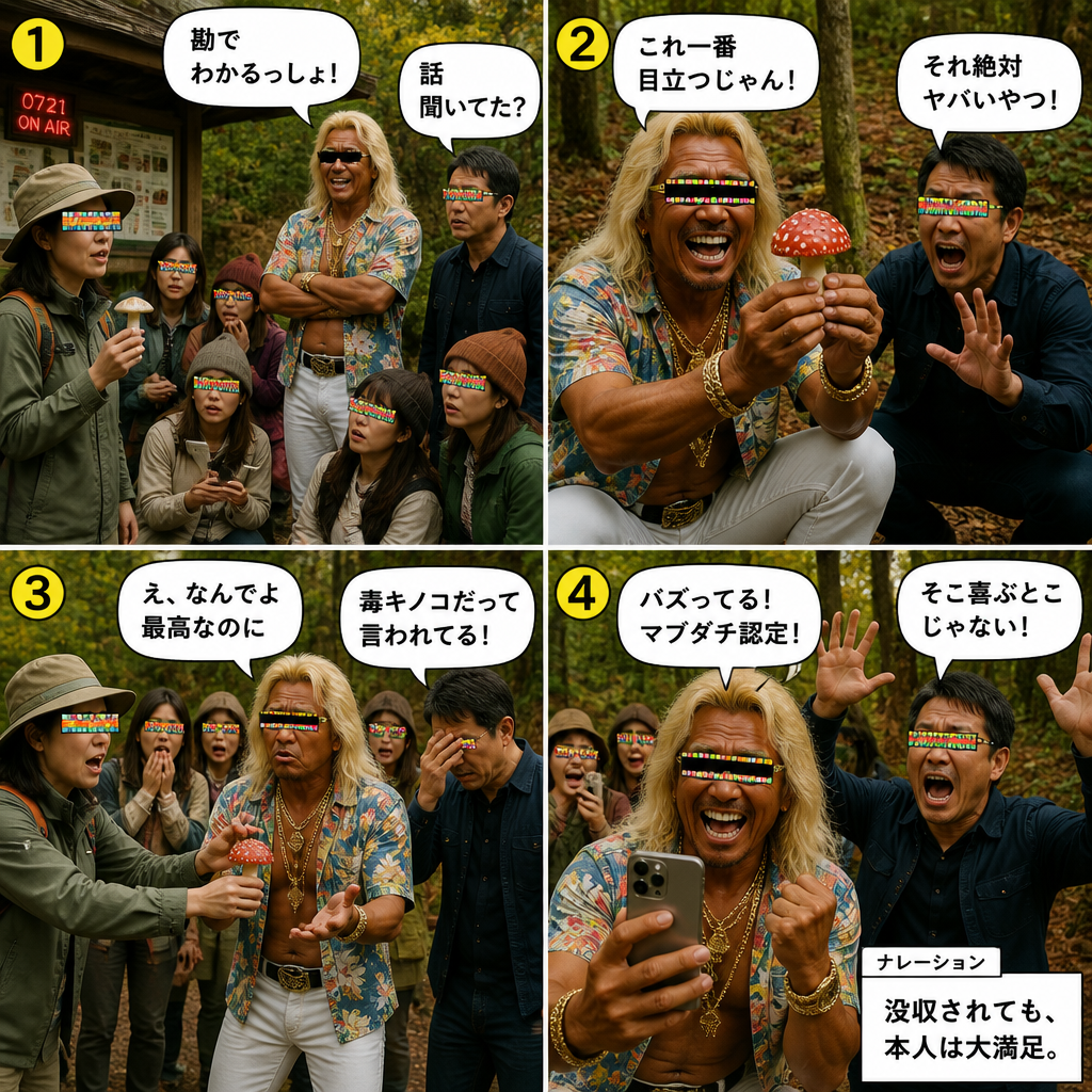 高田実、きのこ狩りツアーへ行くの4コマ漫画