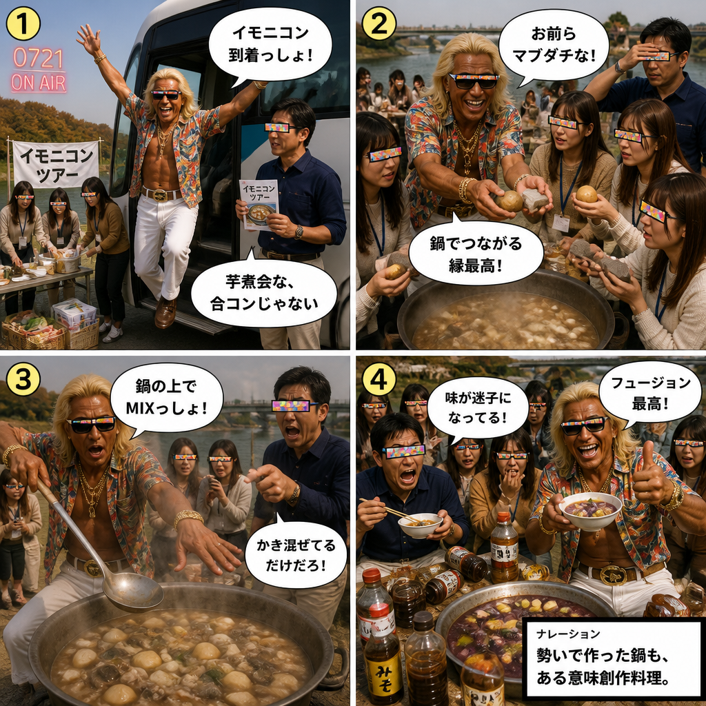 高田実、芋煮会ツアーへ行くの4コマ漫画