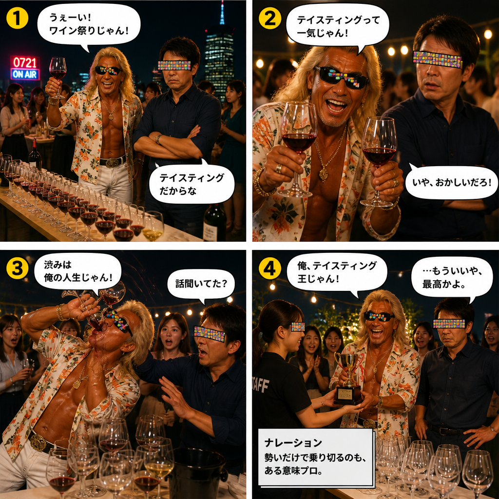 高田実、ワインフェスティバルへ行くの4コマ漫画