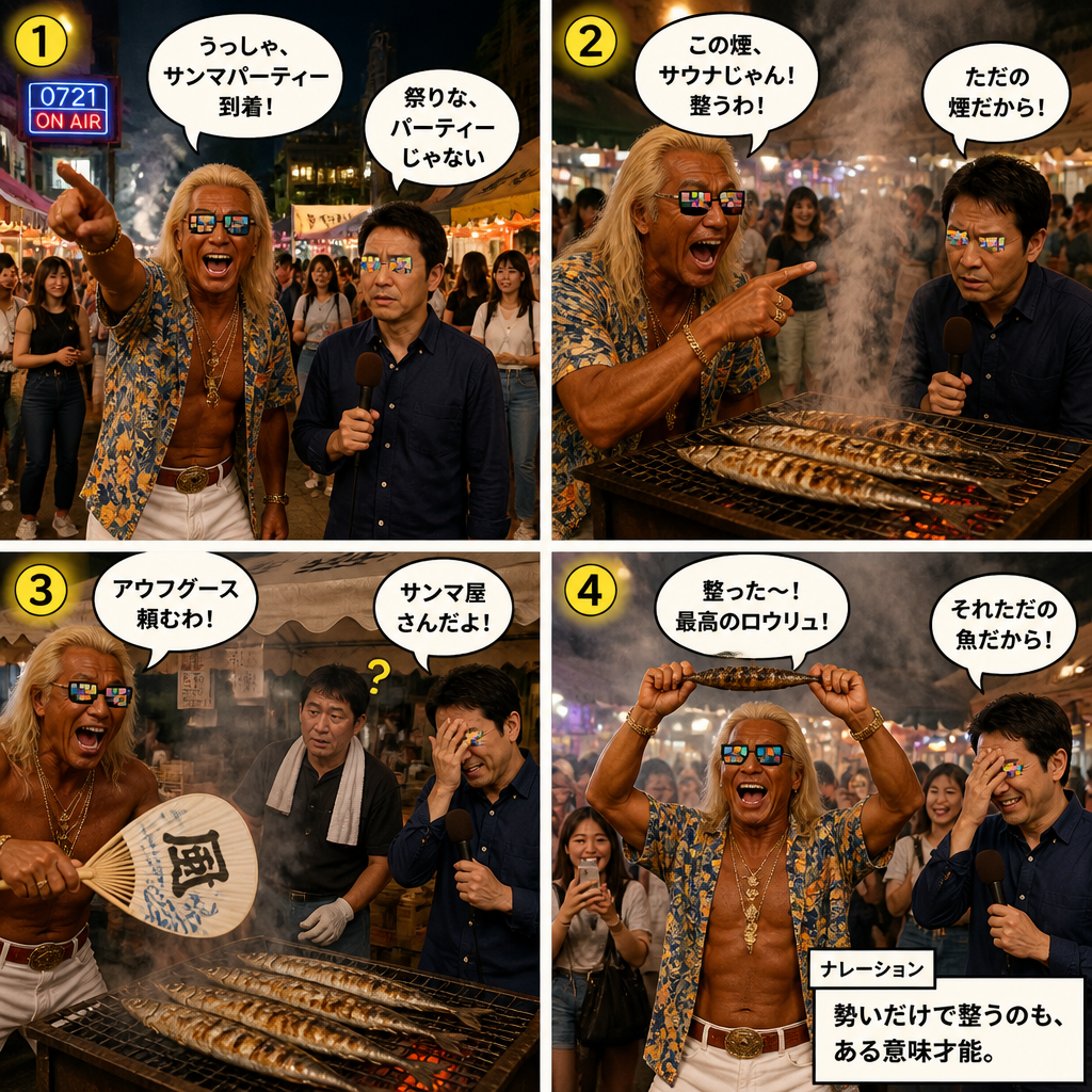高田実、秋刀魚祭りへ行くの4コマ漫画