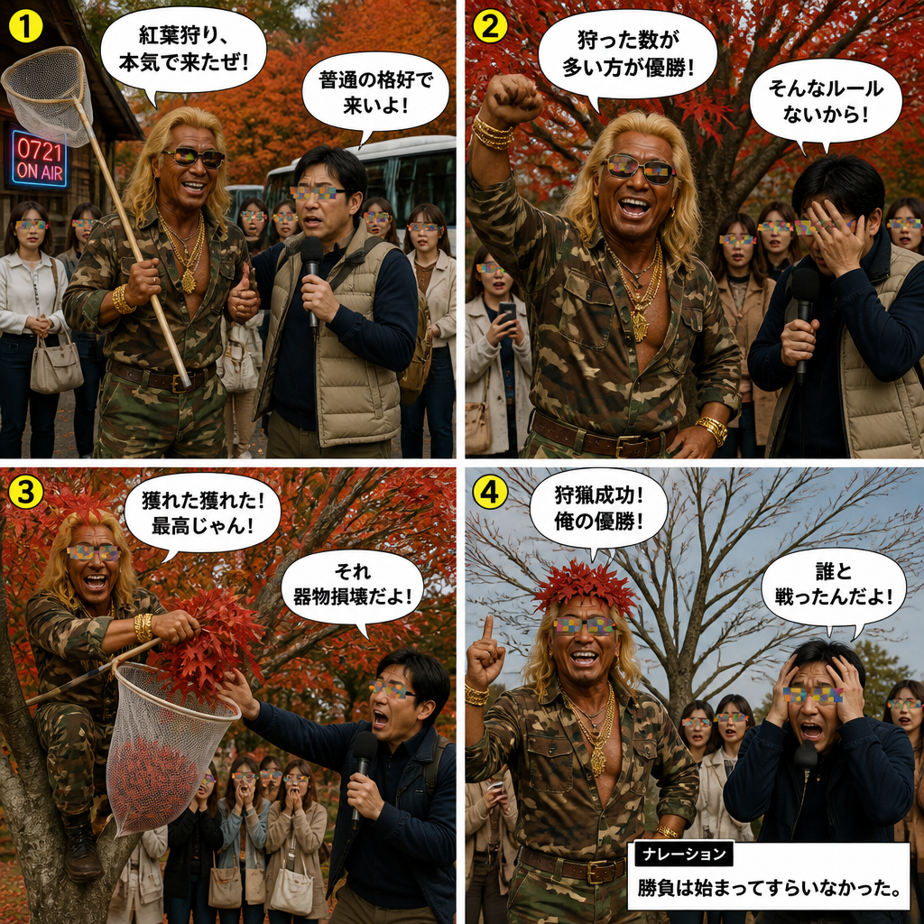 高田実、紅葉狩りツアーへ行くの4コマ漫画