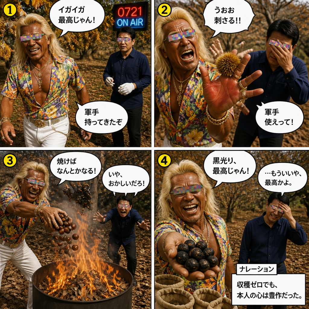 高田実、栗拾いへ行くの4コマ漫画