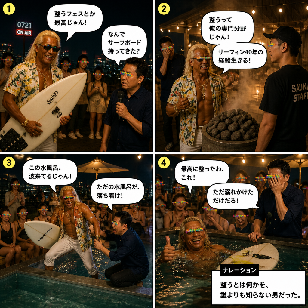 高田実、サウナフェスへ行くの4コマ漫画