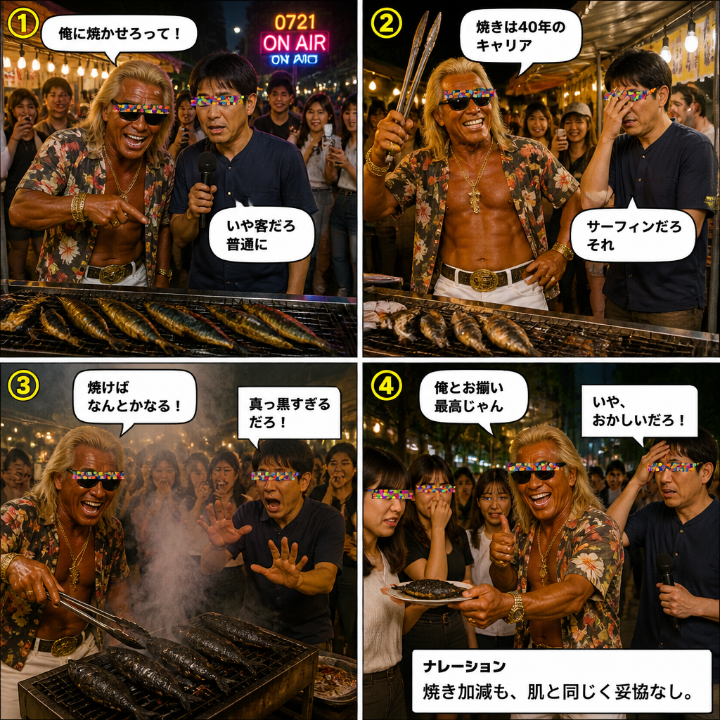 高田実、秋刀魚フェスへ行くの4コマ漫画