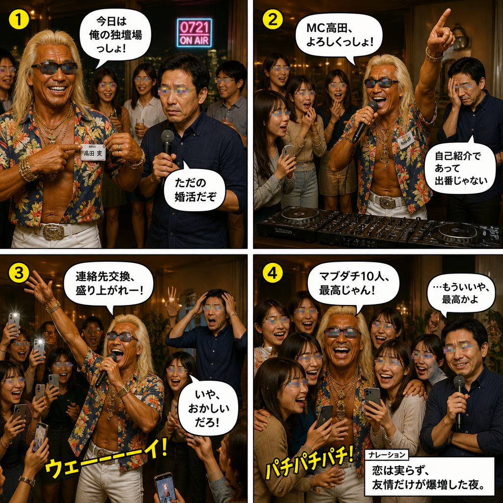 高田実、婚活パーティーへ行くの4コマ漫画