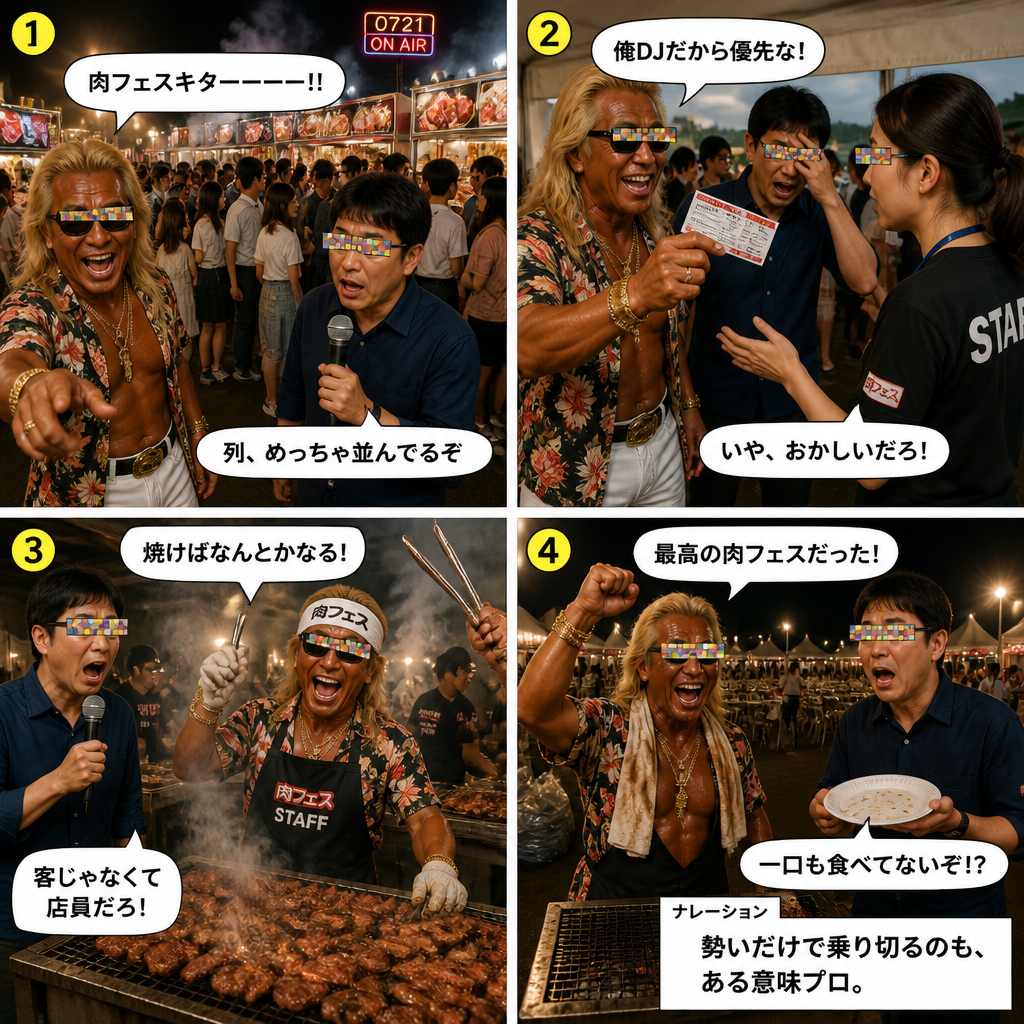 高田実、肉フェスへ行くの4コマ漫画