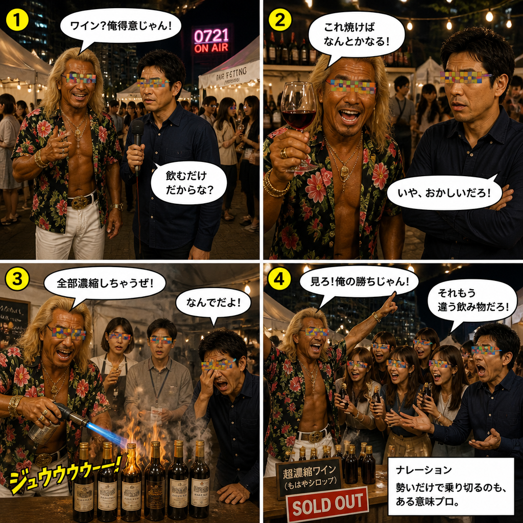 高田実、ワインフェスへ行くの4コマ漫画